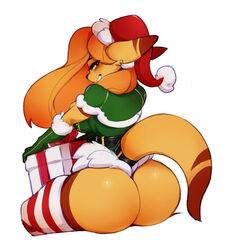 1girls anthro ass big_ass big_ears breasts christmas clothed eye_contact female female_only grin half-closed_eyes hat huge_ass looking_at_viewer looking_back original_character pose sitting solo spirale spirale_(character) tail thick_thighs thighhighs wide_hips