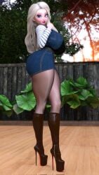 1girls 3d android_18_(cosplay) big_breasts bimbo bimbofication black_boots blonde_hair blue_eyes boots breasts breasts_bigger_than_head cleavage clothed clothing cosplay curvy cute disney elsa_(frozen) fanart female female_focus female_only frozen_(film) high_heel_boots high_heels high_resolution highres huge_breasts jacket large_breasts legs long_hair looking_at_viewer makeup massive_breasts outdoors outfit pantyhose platform_heels ruidx shirt sitting smile thick thick_legs thick_thighs