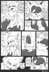 2020 5_fingers anal anal_fingering anthro anthro_on_anthro balls big_penis black_and_white black_nose blush breath canid canine canis chest_tuft comic custom_character_(sonic_forces) dialogue domination duo ear_tuft english_text erection fangs fingering fingers gadget_the_wolf gay genitals grin half-closed_eyes hand_holding handjob hi_res humanoid_genitalia humanoid_penis imminent_sex infinite_(sonic) interspecies jackal krazyelf looking_back looking_down looking_up lube lying male male/male male_domination mammal monochrome motion_lines narrowed_eyes no_color nose_horn on_back on_top penile penis penis_grab profanity sex simple_background smile sonic_(series) sonic_forces sonic_the_hedgehog_(series) speech_bubble straddling submissive submissive_male text tuft twitching vein veiny_penis white_background wolf