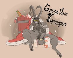 big_penis christmas cock_ring erection fur hooves horns horns_and_hooves humanoid jinti_(artist) krampus male_only santa_costume solo_male