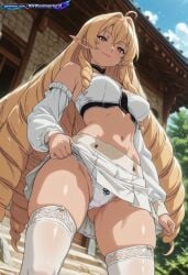 2d 2d_animation absurd_resolution absurdres ai ai-created ai_art ai_generated animated anime_coloring anime_screencap anime_screenshot bangs blonde_hair cel_shading detailed_background digital_media_(artwork) drill_hair dynamic_angle dynamic_pose elf_ears elinalise_dragonroad exhibitionism exibitionism exited explicit glossy glossy_body glossy_skin gorgeous hair_ornament hentai hi_res high_contrast high_quality high_resolution in_heat long_ears long_hair low-angle_view mushoku_tensei mushoku_tensei:_isekai_ittara_honki_dasu nsfw panties pantyshot patreon perfect_anatomy pervert_female plump presenting puffy_areola puffy_nipples rating_explicit red_eyes ringlets screencap sexy sexy_body sexy_female sexy_pose side_bangs skirt skirt_lift skirt_pull skirt_up soft_shading source_anime stockings t-rex_(animation_studio) teasing teasing_viewer twin_drills voluptuous voluptuous_body voluptuous_female