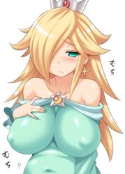 1girls anime_style blonde_hair blush breast_grab chubby crown erect_nipples female female_focus female_only gem horny jewelry konno_tohiro large_breasts long_hair mario_(series) naked nintendo nipple_bulge nipples non-english_text nude nude_female only_female princess_rosalina solo solo_female super_mario_galaxy