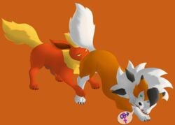 1boy 1girls absurd_res animal_genitalia animal_penis ass canine canine_penis cunnilingus dusk_lycanroc eeveelution female feral feral_on_feral flareon furry hi_res knot lycanroc male mammal nintendo nude oral penis pokémon_(species) pokemon pokemon_rgby pokemon_usm saja1222 speech_bubble vaginal_penetration video_games