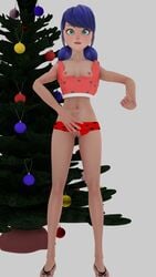 blue_eyes blue_hair breasts christmas christmas_tree female female_only flats ladybug_print marinette_cheng marinette_dupain-cheng merry_christmas miraculous_ladybug nipples pussy small_breasts solo