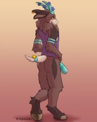 accessory animal_genitalia animal_penis anthro arm_markings bedroom_eyes bell blue_flower blue_penis blush bovid brown_body brown_fur caprine chest_tuft clothing cloven_hooves clover_(eclipse_the_panther) ear_piercing equine_genitalia equine_penis eyewear flower flower_accessory fur furgonomics genitals glasses goat gold_(metal) gold_jewelry gradient_background gradient_penis hi_res hooves horn horn_accessory jewelry looking_at_viewer male male_focus mammal markings narrowed_eyes neck_tuft penis piercing plant purple_clothing purple_shirt purple_topwear ring_piercing seductive shaded shirt short_tail simple_background skylardoodles sleeveless_shirt solo tail tail_accessory tank_top topwear tuft