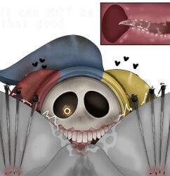 aggressive_male blushing_male cervical_penetration consenting_female creepy creepy_face deep_oral dilated_pupils enjoying_giving_oral female_pov oral_sex poppy_playtime puncture_wounds rough_oral shivering the_prototype_(poppy_playtime) thigh_grab tongue_in_pussy viewer_pov xray_view