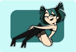 1girls ass blue_hair blue_lipstick boots choker female female_only goth green_hair gwen_(tdi) heels human human_only lingerie petitetarte posing short_hair solo total_drama_island