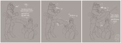 3_panel_comic animal_genitalia animal_penis anthro balls big_penis bodily_fluids bound breasts breath cum dialogue duo english_text equid equine equine_genitalia equine_penis felid feline female flared_penis food fruit genital_fluids genitals gulp_(sound_effect) gurgling_balls harness harness_only heart_symbol hi_res horse huge_cock hyper hyper_genitalia hyper_penis male male/female mammal masterokami medial_ring moan nude_male object_vore penetration penis plant profanity standing text urethral urethral_penetration vore