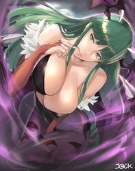 1girls bat_wings big_breasts cleavage clothed clothing darkstalkers demon_girl exposed_shoulders finger_to_mouth green_eyes green_hair hand_between_legs head_wings headwings j@ck large_breasts morrigan_aensland solo_female succubus tongue_out wide_hips wings