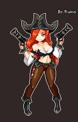 1girls animated artist_name blue_eyes breasts female female_only flirting fully_clothed hat heart league_of_legends light-skinned_female light_skin long_hair looking_at_viewer miss_fortune navel pirate_hat pixel_art red_hair riot_games ruina simple_background solo solo_female standing strutting