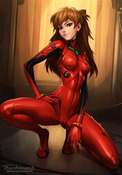 2d artist_name asuka_langley_sohryu blue_eyes bodysuit cameltoe clothing female female_only hair_ornament highres impossible_clothes light-skinned_female light_skin multicolored multicolored_bodysuit multicolored_clothes neon_genesis_evangelion nipple_bulge orange_hair paid_reward pale-skinned_female pale_skin patreon_reward pilot_suit plugsuit pussy_outline red_bodysuit skin_tight small_breasts solo tarakanovich twintails watermark