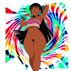 1girls accessory armpits bare_shoulders black_hair bottomless bracelet bracelets breasts brown_eyes brown_hair chel chel_(the_road_to_el_dorado) dark-skinned_female dark_skin dreamworks earrings female female_only human kerotheklutz looking_at_viewer navel posing pubic_hair solo south_american the_road_to_el_dorado topwear vagina very_long_hair watermark