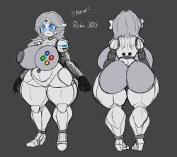 1girls 3ds ass ass_bigger_than_head ass_focus back back_view big_ass big_breasts big_butt big_hips big_thighs black_gloves blue_pupils breasts breasts_bigger_than_head breasts_exposed breasts_out buttons console console_girls controller female female_only gijinka gloves gray_body grey_skin hourglass_figure hourglass_figured_female huge_ass huge_breasts huge_butt humanized large_ass large_breasts large_butt large_hips large_thighs nintendo_3ds original original_character robot robot_girl robot_humanoid screen_eyes screen_face silver_hair slugshroom thick_thighs white_body white_skin
