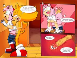 1boy 1girls against_wall amy_rose ass breasts clothing comic cum cum_in_pussy cum_in_uterus cum_inside english_text exposed_torso female fleetway_comics fleetway_super_sonic footwear from_behind green_eyes hand_on_hip handwear huge_cock humanoid impregnation_request legs_together male open_mouth orange_panties panties panties_down pants pants_down penetration penis rape rape_face sex_from_behind shirt shirt_lift short_hair sonic_(series) sonic_the_hedgehog sonic_the_hedgehog_(comics) sonic_the_hedgehog_(fleetway) speech_bubble standing standing_sex superbunnygt text tight unwanted_creampie unwanted_cumshot uterus vaginal_penetration virgin wide_eyed x-ray