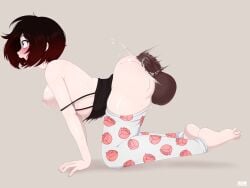 1boy 1girls all_fours anal anal_destruction anus areolae ass ass_juice balls balls_deep barefoot blush breasts brown_hair clothed_sex dark-skinned_male dark_skin feet female huge_cock interracial jlullaby large_insertion male nipples open_mouth pajamas pants penis precum pussy ruby_rose rwby sex short_hair silver_eyes spread_toes stomach_bulge sweat testicles toe_curl toes veiny veiny_penis