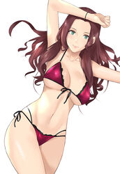 1girls alternate_costume armband big_breasts bikini breasts brown_hair dorothea_arnault female fire_emblem fire_emblem:_three_houses green_eyes j@ck long_hair looking_at_viewer post-timeskip red_bikini red_swimsuit sideboob smile solo_female swimsuit white_background