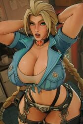 1girls absurd_res absurdres ahoge arms_behind_head arms_over_head big_breasts blonde_female blonde_hair blue_eyes braid braided_hair braided_ponytail breasts choker cleavage come_hither elsa_bloodstone elsa_bloodstone_(marvel_rivals) elsa_bloodstone_(young_blood) female female_only freckles fuck_me_eyes garter_belt hot_breath hourglass_figure hourglass_figured_female huge_breasts inviting large_breasts long_hair looking_at_viewer marvel marvel_comics marvel_rivals midriff pierced_ears piercing presenting seductive sfrinzy shiny_breasts skimpy skimpy_clothes skimpy_outfit solo solo_female tactical_gear tactical_nudity thick_thighs tied_shirt voluptuous voluptuous_body voluptuous_female