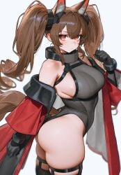 animal_ears arknights arknights:_endfield arm_behind_back ass breasts fat_thighs female gilberta_(arknights:_endfield) huge_ass jacket large_ass looking_at_viewer sweat thighs tight_clothing unknown_artist