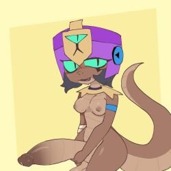 1:1 1futa anthro aurihev_(artist) big_breasts big_penis brawl_stars breasts brown_body clothing cute_fangs egyptian egyptian_clothing egyptian_headdress fangs futa futanari genitals gold_(metal) gold_jewelry green_eyes gynomorph hi_res holding_penis huge_cock hyper hyper_genitalia hyper_penis intersex jewelry looking_at_viewer najia_(brawl_stars) penis reptile scalie snake solo supercell_(company) tail teeth wide_hips