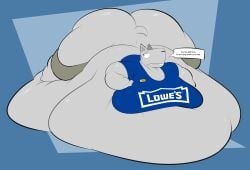 1boy anthro anthro_male ass_up belly_on_ground belly_overhang big_ass big_belly black_eyes bubble_ass bubble_butt canine dog_tail domestic_dog employee employee_uniform grey_body grey_tail huge_ass hyper_belly hyper_butt ian_(neetbean) large_belly large_butt male male_only morbidly_obese morbidly_obese_male name_tag neetbean on_stomach overweight overweight_male sweat_on_face sweatdrop tail talking talking_to_offscreen text text_box thick_arms thick_legs thick_thighs uniform wide_hips