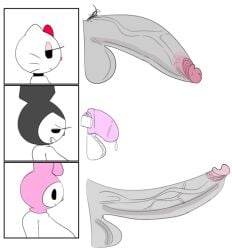 anthro big_penis bodily_fluids bored chart chastity_cage chastity_device clothing colored comparing dripping felid feline felis furry futanari genital_fluids genitals gynomorph half-closed_eyes hat headgear headwear hello_kitty_(series) huge_cock hyper hyper_genitalia hyper_penis intersex kuromi lagomorph lock mammal my_melody narrowed_eyes onegai_my_melody penis penis_indent penis_size_chart precum precum_drip pubic_hair sanrio savagensfw smug smug_face smug_grin whiskers