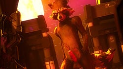 16:9 3d_(artwork) anthro balls boat brown_body brown_eyes brown_fur erection fur furniture geetee guardians_of_the_galaxy gun hi_res humanoid_penis looking_at_viewer male male_only mammal marvel nude penis procyonid raccoon ranged_weapon rocket_raccoon scar ship smile solo source_filmmaker space spacecraft star universe vehicle weapon white_body white_fur window