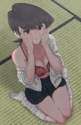 1girls black_hair blush breasts komi-san_wa_komyushou_desu komi_shuuko large_breasts looking_up milf nervous short_hair solo takita