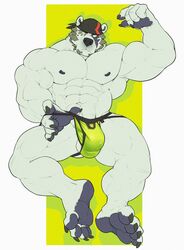 2019 4_toes 5_fingers abs anthro balls bandana biceps big_bulge big_muscles black_claws black_nipples black_nose bulge claws clothed clothing duke_(nightterror) fingers flexing fur grimfaust_(nightterror) hi_res huge_muscles jockstrap looking_at_viewer male male_only mammal muscular muscular_arms muscular_male muscular_thighs nightterror nipples pawpads pecs polar_bear rogue_fang sitting solo toes topless underwear ursid ursine white_body white_fur yellow_eyes