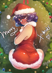 1girls ass big_ass breasts christmas female female_only looking_at_viewer looking_back santa_hat solo tetisuka