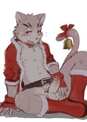 balls bell belt blush boots bottomless chang52084 christmas clothed clothing domestic_cat erection felid feline felis footwear foreskin holidays humanoid_penis male male_only mammal penis plant sitri solo_male tokyo_afterschool_summoners video_games