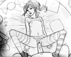 1boy 1boy1girl 1girls dark_hair disney female lying_down monochrome nipples penetration petite ponytail pussy shade_jones sketch slender small_breasts tagme traditional_art vanellope_von_schweetz wreck-it_ralph