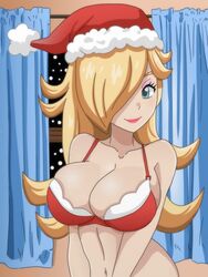 1girls big_breasts blonde_hair blue_eyes breasts busty christmas cleavage female female_only huge_breasts large_breasts looking_at_viewer mario_(series) nintendo princess_rosalina santa_hat shablagooo solo super_mario_galaxy