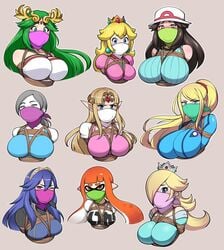 6+girls 9girls a_link_to_the_past alternate_breast_size anthro bandana blonde_hair blue_hair blush bondage bound breast_size_difference breasts cephalopod cephalopod_humanoid cloth_gag crossover female female_only femsub fire_emblem fire_emblem_awakening gag gagged green_hair grey_background hat heart-shaped_pupils huge_breasts human human_only humanoid inkling inkling_girl jam-orbital kaori_(splatoon) kid_icarus large_breasts leaf_(pokemon) long_hair looking_at_viewer lucina_(fire_emblem) mario_(series) mask_(marking) medium_breasts metroid multiple_girls multiple_subs nintendo palutena pointy_ears pokemon pokemon_frlg princess_peach princess_rosalina princess_zelda restrained samus_aran scarf_over_mouth simple_background size_difference source_request splatoon squid super_smash_bros. super_smash_bros._ultimate tentacle tentacle_hair the_legend_of_zelda tied_up tight_clothing wii_fit wii_fit_trainer zelda_(a_link_between_worlds) zelda_(a_link_to_the_past)