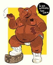 anthro belly bernie-p bulge cigarette daddy dilf elephant fat furry jockstrap male male_only melvin_the_elephant overweight smoking stained_clothes