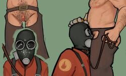 1ambiguous 1cuntboy ambiguous_gender collared cuntboy engineer_(team_fortress_2) enlarged_clitoris face_riding humping_face intersex leash leash_and_collar mastectomy_scar pyro_(team_fortress_2) tdick team_fortress_2 top_surgery_scars