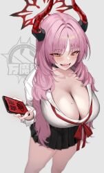 big_breasts blue_archive cleavage female gehenna_academy_student halo horns huge_breasts pandemonium_society_(blue_archive) pink_hair putama satsuki_(blue_archive) solo solo_female solo_focus video_game_character