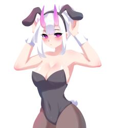 big_breasts bunny_ears bunny_suit female female_only light-skinned_female looking_at_viewer oni tights white_hair yui_haruki