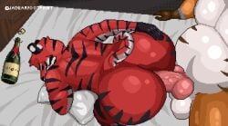 anal_sex anthro balls bed big_ass big_belly big_booty big_butt bleachsculreaper01 booty champagne doggy_style doggy_style furry furry_only gay gay_sex jaguarfootprint male male_only penetration penis pounding pounding_ass roanth_the_red_tiger tiger