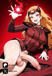 1futa ai_generated anime_style breasts brown_hair cock colored dick erection futa_only futanari futanari/female light_skin light_skinned_futanari long_hair magic marvel marvel_comics nickythecreator on_floor on_side penis red_background red_clothing red_eyes red_headwear red_magic scarlet_witch sexy sexy_body sexy_pose testicles uncensored veiny_penis wanda_maximoff