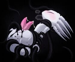 2_penises anal anal_sex animal_genitalia animal_penis anthro arthropod black_tentacles blush bodily_fluids breath closed_eyes cum deity genital_fluids genitals hands_behind_back hemipenes hi_res male male_penetrated multi_genitalia multi_penis neck_grab pale_king_(hollow_knight) panting penetration penis restrained restrained_by_tentacles solo spiked_penis spikes spikes_(anatomy) tentacle tentacle_in_ass tentacle_penetration unknown_artist white_body white_skin