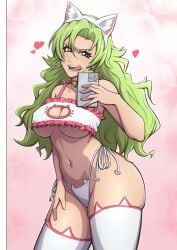 1girls ass bleach bleach:_the_thousand-year_blood_war boob_window candice_catnipp cat_ears cat_ears_hairband cat_lingerie female_only green_hair mistowing solo_female teal_eyes thick_ass thick_thighs thighhighs thong underboob
