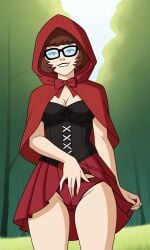ai_generated ass bigmic145 breasts capelet cartoon_network cleavage corset cosplay female hood panties red_hair red_riding_hood red_riding_hood_(cosplay) scooby-doo scooby-doo!_mystery_incorporated skirt tease teasing velma_dinkley velma_dinkley_(mystery_incorporated)