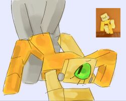 1_eye 1boy 1girls bent_over blocky_body die_of_death_(roblox) green_eyes grey_skin harken_(die_of_death) penetration reference_image roblox roblox_game robloxian rrrensa sex tagme yellow_body yellow_skin