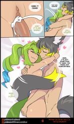 2024 after_sex animal_humanoid artist_name ass bed black_border blonde_highlights blue_highlights bodily_fluids border breasts close-up closed_eyes clover_(happytimes) colored comic cuddling cum cum_in_vagina cum_inside dialogue duo english_text felid felid_humanoid female female_humanoid fur furniture genital_close-up genital_fluids genitals green_hair grey_hair hair hand_on_butt heart_symbol hi_res highlights_(coloring) hug humanoid humanoid_on_humanoid inside lying male male/female male_humanoid mammal mammal_humanoid matemi motion_lines nintendo nude nude_female nude_humanoid nude_male on_another on_back on_bed on_side open_mouth page_number patreon patreon_logo penetration penile penile_penetration penis penis_in_vagina pokemon pokemon_(species) pokemon_humanoid pussy_close-up sex shaded smile speech_bubble tail tail_wrapped text vaginal_penetration vaginal_penetration vulva yellow_(shiro-neko)