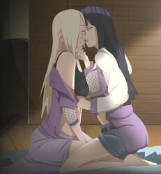 2girls black_hair blonde_hair female hyuuga_hinata ino_yamanaka naruto_shippuden optimystic smile yuri