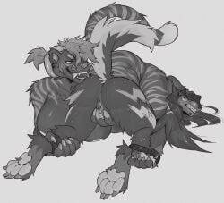 4_toes andromorph andromorph/female andromorph_anthro annoyed anthro anthro_on_anthro big_breasts bovid_horn breasts canid canine canis caprine_horn claws clenched_teeth cuntboy duo feet felid female female_anthro fur grey_body grey_fur greyscale hair hand_on_another's_pussy hand_on_pussy hi_res hindpaw horn intersex intersex/female intersex_anthro long_hair mammal markings monochrome nude nude_andromorph nude_female open_mouth open_smile pantherine paws ponytail ram_horn sharp_teeth smile striped_body striped_fur striped_markings striped_tail stripes tail tail_markings teeth toe_claws toes trans_(lore) trans_man_(lore) tritscrits vulva wolf