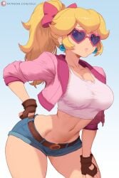 1girls blonde_hair breasts cleavage female female_focus female_only large_breasts light-skinned_female light_skin looking_at_viewer mario_(series) mario_kart nintendo princess_peach solo super_mario_bros. thick_thighs thighs wide_hips zelc-face