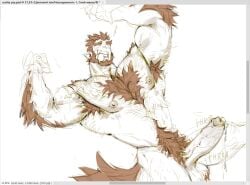 armpit armpit_hair armpits balls bara bazonuts beard big_balls big_penis body_hair boner erection facial_hair male male_only monochrome monster_prom muscles muscular nude penis scott_howl solo solo_male tongue_out werewolf