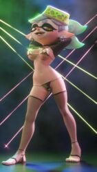 1girls 3d arms_behind_head barefoot bedroom_eyes bikini bikini_bottom bikini_top blender breasts choker club earrings female female_only fishnet_clothing fishnet_legwear fishnet_stockings fishnets golden_bikini hands_behind_head inkling laser looking_at_viewer marie_(splatoon) midriff navel neon_lights nonexister revealing_clothes shrug_(clothing) smile smiling_at_viewer splatoon splatoon_(series) standing toes