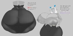areolae ass ass_focus big_ass big_breasts breasts carol_holiday deltarune english_text fetish huge_breasts lactation large_ass large_breasts looking_at_viewer mamimi_(artist) milf nipples nipples_visible_through_clothing no_background talking_to_viewer text thick_thighs thunder_thighs white_hair
